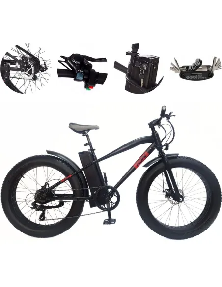 Rower Elektryczny Fatbike Górski 26 Tarcze 250W Wspomaganie 3 Tryby Cyngle