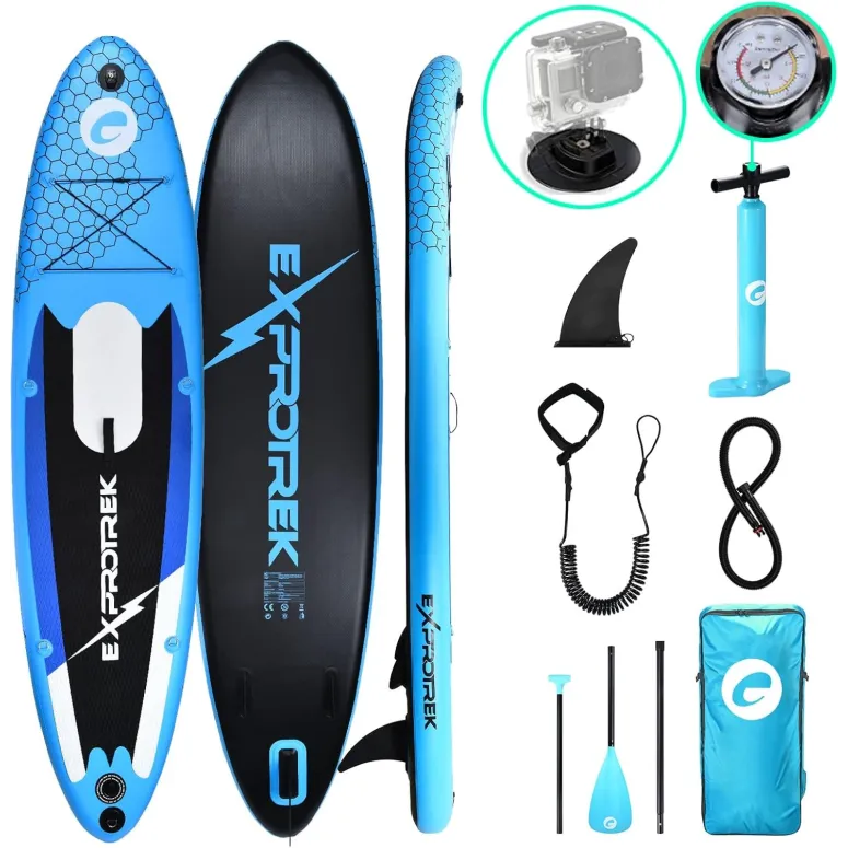 Deska Surfingowa SUP Exprotrek Paddle Niebieska Nadmuchiwana Max 150 kg