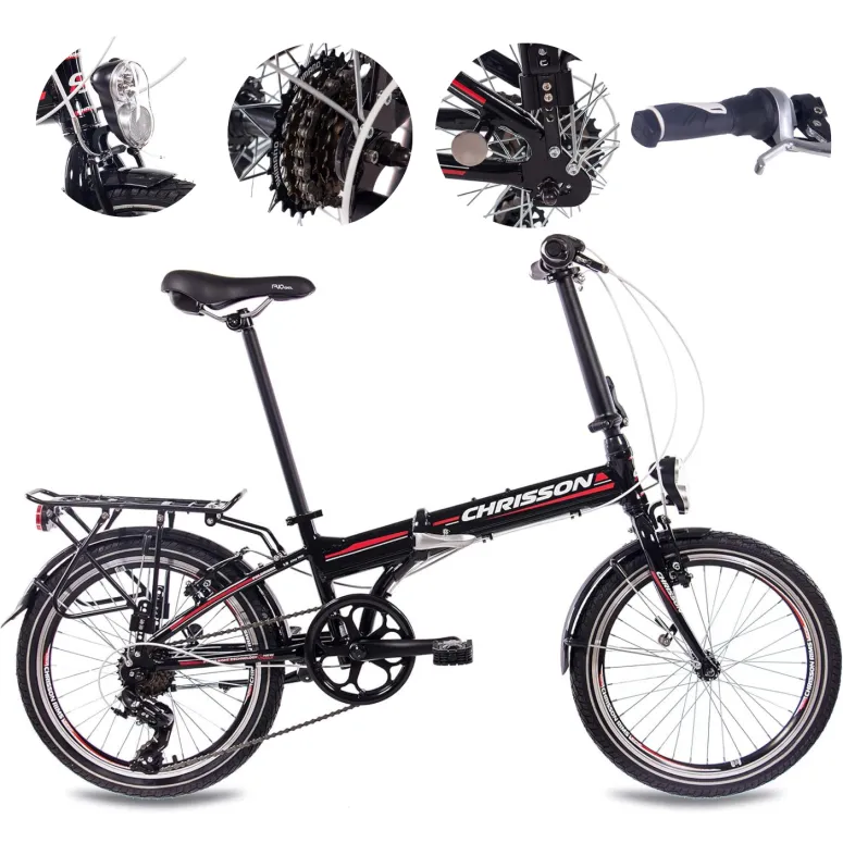 Rower Miejski Składany Unisex 20" V-brake Bagażnik Światła Dzwonek Stopka - 1