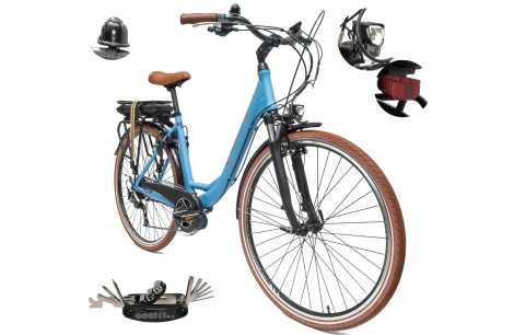 Rower Elektryczny Damski Miejski Alu 250 W Shimano LCD Błotniki Bagażnik - 1