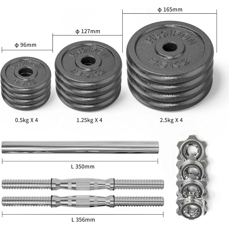 Hantle Ciężary Regulowane PROIRON 20kg Zabezpieczenia na Sztangę Zestaw 3w1