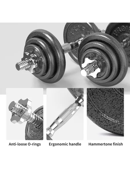 Hantle Ciężary Regulowane PROIRON 20kg Zabezpieczenia na Sztangę Zestaw 3w1