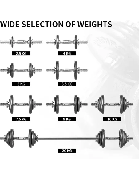 Hantle Ciężary Regulowane PROIRON 20kg Zabezpieczenia na Sztangę Zestaw 3w1