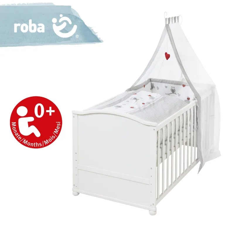 Łóżeczko Dziecięce ROBA KOMBI Adam and Owl Drewniane 140x70 cm Białe