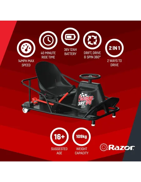 Razor Crazy Cart XL Elektrokart 8" 19 km/h 360° kierownica 36V 500W 16+ lat