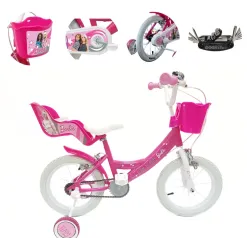 Rower Dziecięcy 14 Dziewczęcy Stalowy Bagażnik Koszyk Kółka Boczne Dzwonek