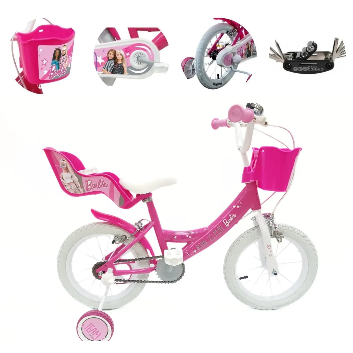 Rower Dziecięcy 14 Dziewczęcy Stalowy Bagażnik Koszyk Kółka Boczne Dzwonek