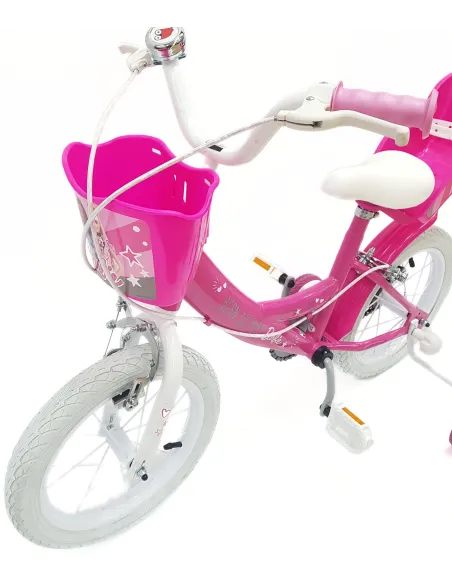 Rower Dziecięcy 14 Dziewczęcy Stalowy Bagażnik Koszyk Kółka Boczne Dzwonek