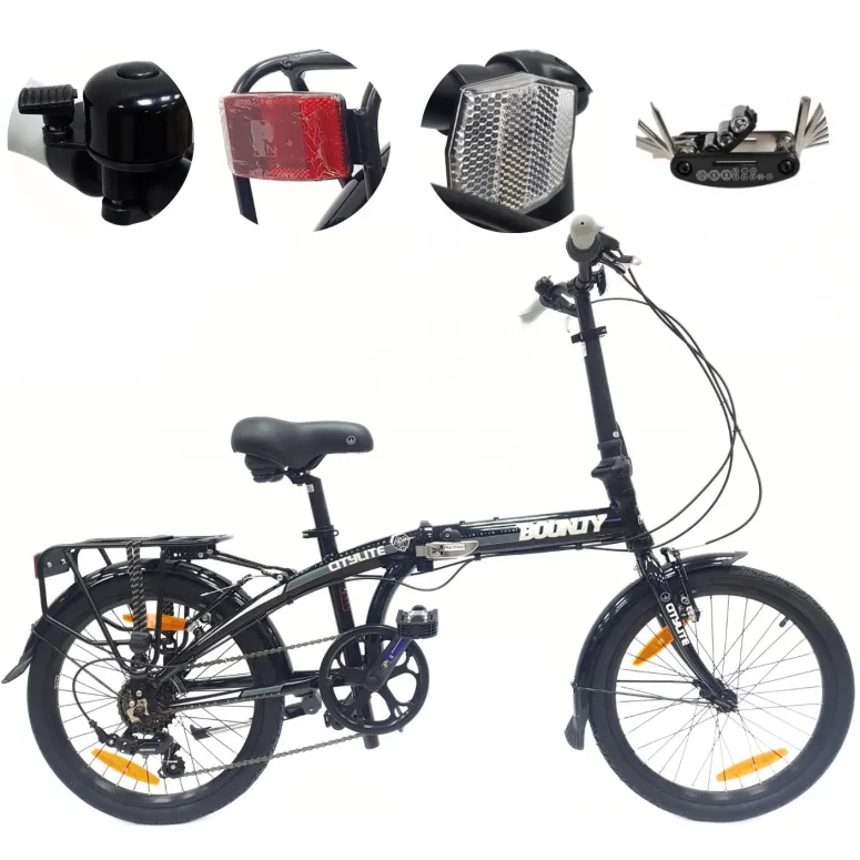 Rower Składany Miejski 20" Alu Składak 6-biegów V-brake Błotniki Dzwonek