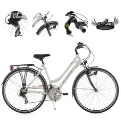 Trekkingowy Rower Damski 28 Turystyczny Oświetlenie Paski Odblaskowe Vbrake