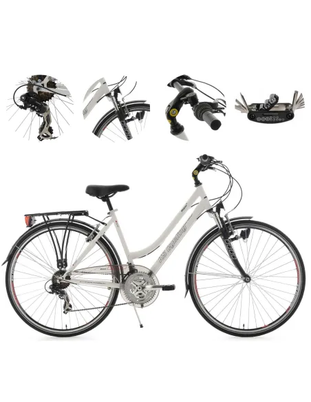 Trekkingowy Rower Damski 28 Turystyczny Oświetlenie Paski Odblaskowe Vbrake