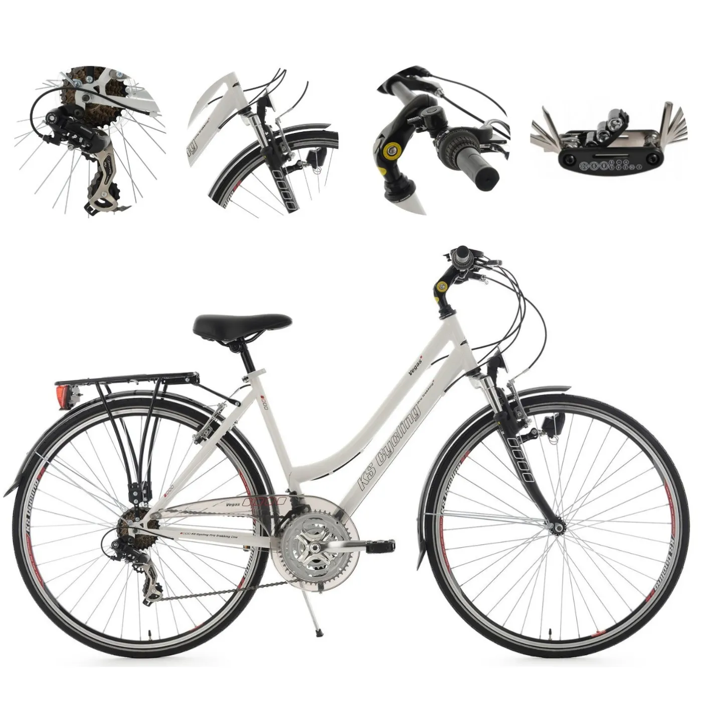 Trekkingowy Rower Damski 28 Turystyczny Oświetlenie Paski Odblaskowe Vbrake