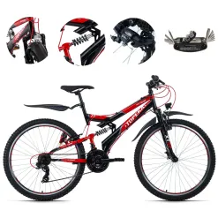 Rower Górski 26 Młodzieżowy Pełna Amortyzacja Błotniki Światła Dzwonek MTB