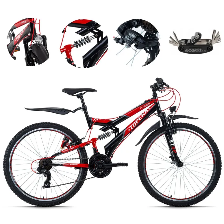 Rower Górski 26 Młodzieżowy Pełna Amortyzacja Błotniki Światła Dzwonek MTB