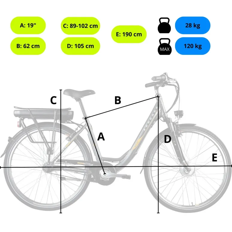 Rower Elektryczny Damski Miejski Koła 28" ALU 250 W Nexus LCD Amortyzacja