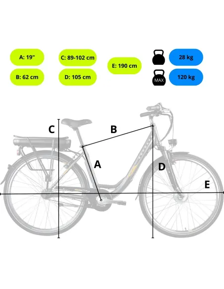 Rower Elektryczny Damski Miejski Koła 28" ALU 250 W Nexus LCD Amortyzacja