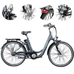 Elektryczny Rower Miejski 26 ALU Nexus 7 biegów ALU Kontra Bagażnik Światła