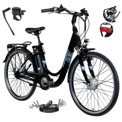 Rower Elektryczny Damski Miejski 28 SHIMANO Nexus 7 Bagażnik 250 W 10.4 Ah