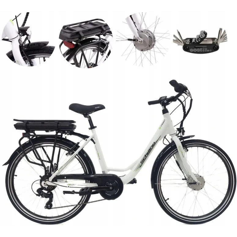 Elektryczny Rower Miejski 26 Revo Wspomaganie V-Brake Alu Bagażnik Światła