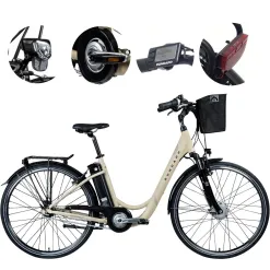 Rower Elektryczny Damski 28" Alu V-brake Nexus Dzwonek Światła Koszyk