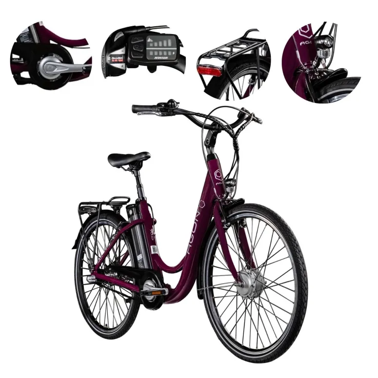 Rower Elektryczny Miejski Damski 26" Nexus 250W Bagażnik Światła 25 km/h