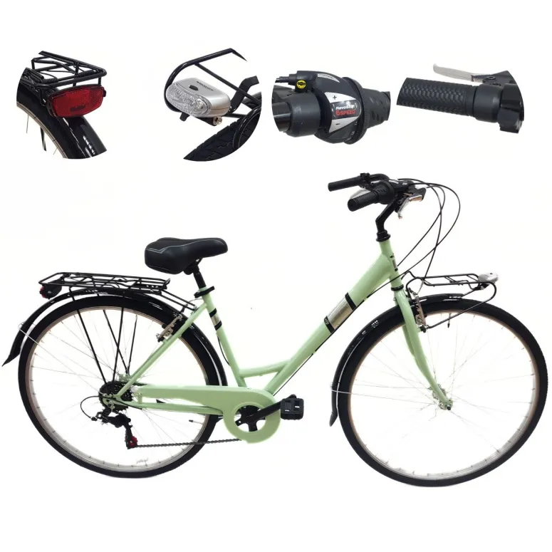 Rower Miejski Damski 28" Stal V-brake 6-biegów Revo Światła Dzwonek Stopka