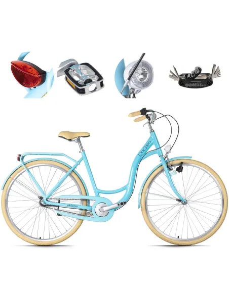 Rower Miejski Damski 28" Alu V-brake Nexus Bagażnik Dzwonek Stopka Błękitny
