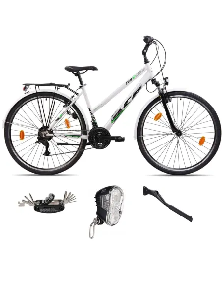 Rower Trekkingowy Damski 28 V-brake Shimano Bagażnik Światła Amortyzator