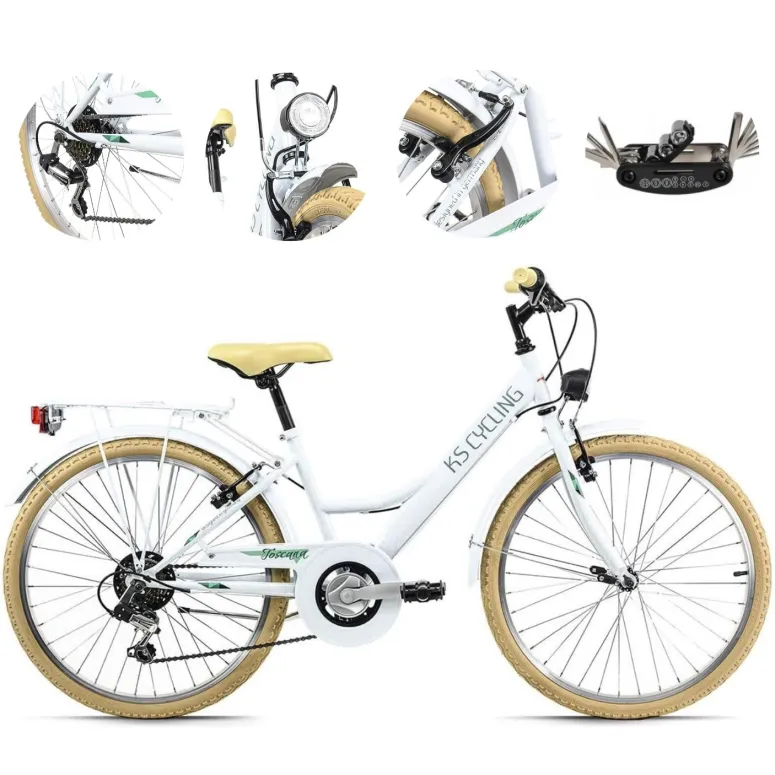 Dziewczęcy Rower Miejski 24 Bagażnik Oświetlenie Stalowy Błotniki Dzwonek