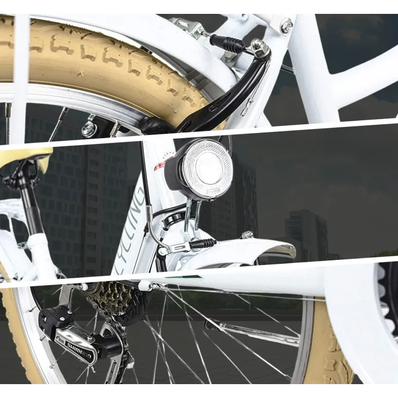 Dziewczęcy Rower Miejski 24 Bagażnik Oświetlenie Stalowy Błotniki Dzwonek