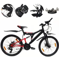 Rower Górski 24 Dziecięcy MTB Pełna Amortyzacja Oświetlenie Tarcze Dynamo