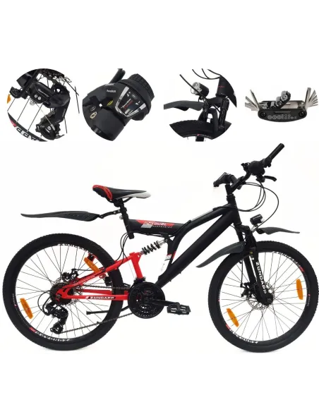 Rower Górski 24 Dziecięcy MTB Pełna Amortyzacja Oświetlenie Tarcze Dynamo