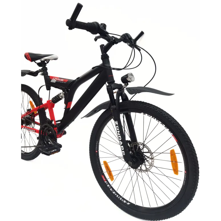 Rower Górski 24 Dziecięcy MTB Pełna Amortyzacja Oświetlenie Tarcze Dynamo