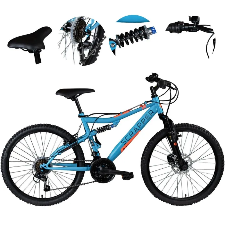 Rower Górski MTB 24" Stal V-brake Tarcze Revo 18-biegów Dzwonek Młodzieżowy