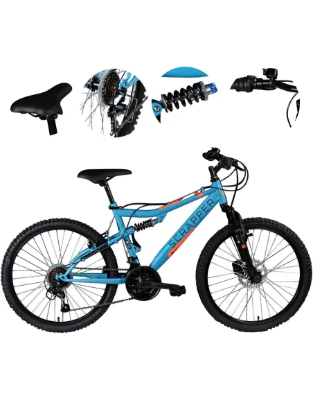 Rower Górski MTB 24" Stal V-brake Tarcze Revo 18-biegów Dzwonek Młodzieżowy