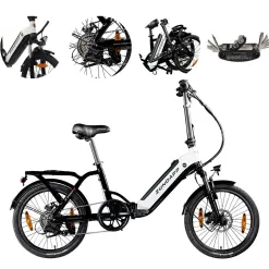 Elektryczny Rower Składany 20 ALU Tarcze Revo Światła Bagażnik Wspomaganie