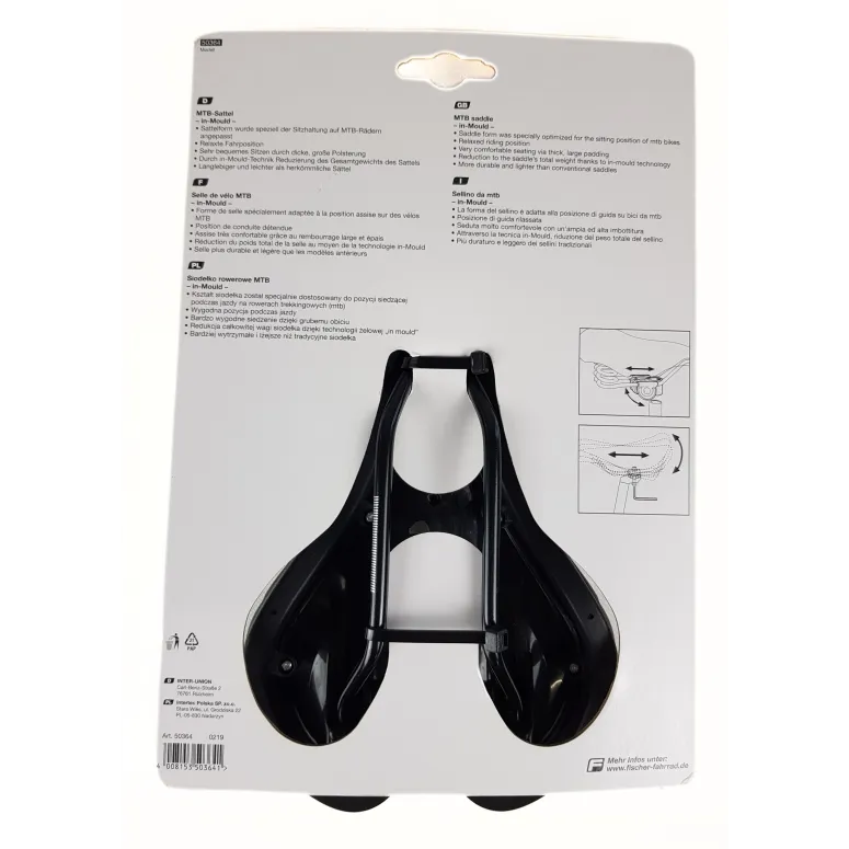 Siodło Rowerowe Fischer In Mould MTB Wodoodporne Wygodne Lekkie In-Mould
