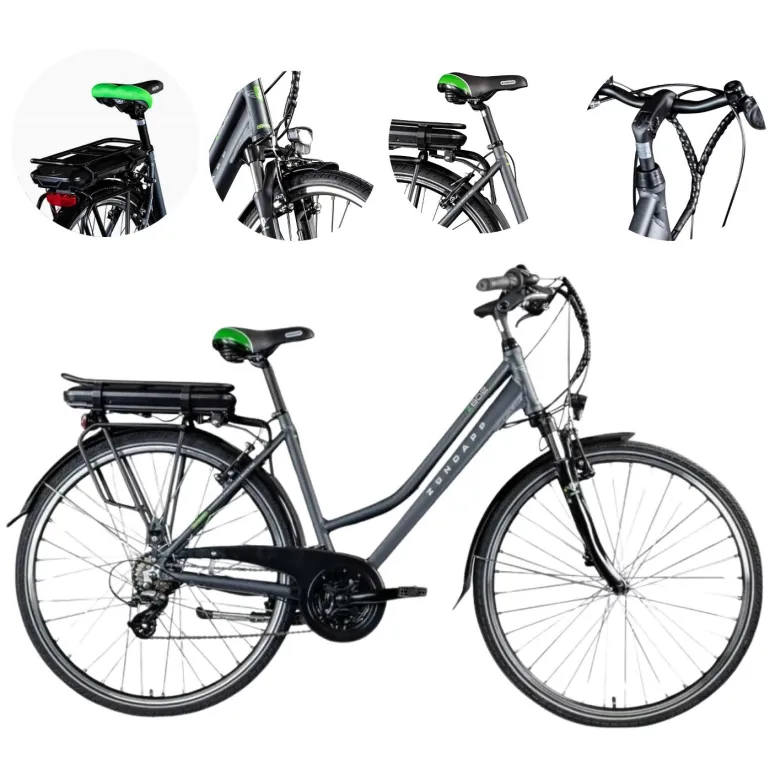 Elektryczny Rower Trekkingowy 28 ALU Bagażnik Wspomaganie 3 Tryby Damski