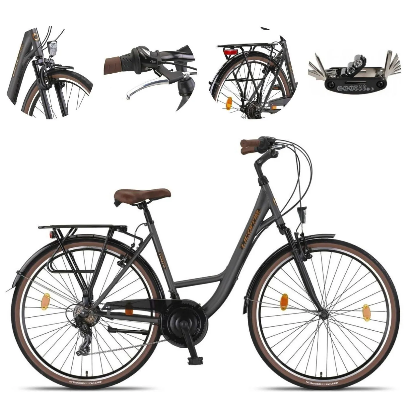 Rower Miejski Damski 28 Stal Revoshift Dzwonek Oświetlenie Stopka Bagażnik