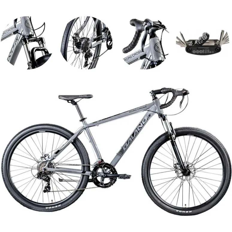 Rower Szosowy Gravel 29 Przełajowy Aluminiowy Tarcze 14 Biegów Dzwonek