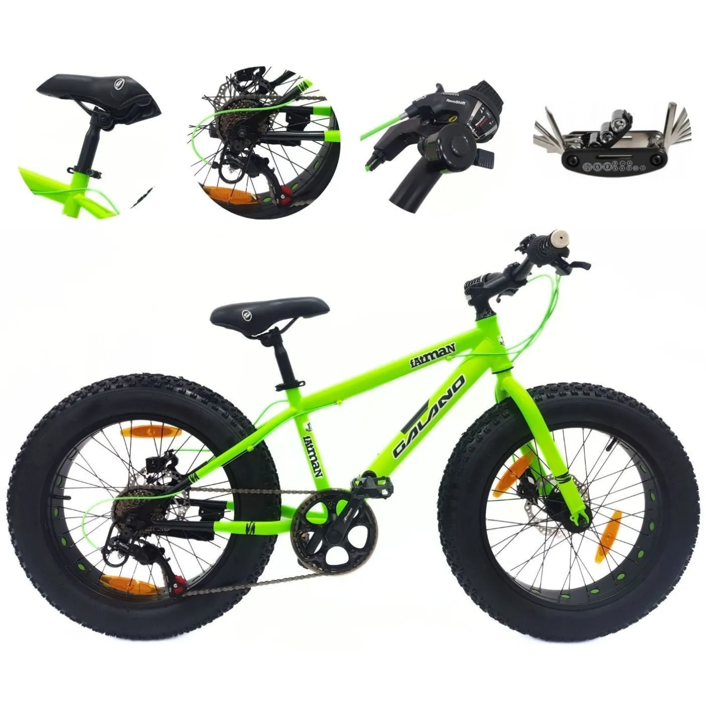 Rower Dziecięcy Fatbike MTB 20 Stal Unisex 7 Biegów Revo Tarcze Podnóżka