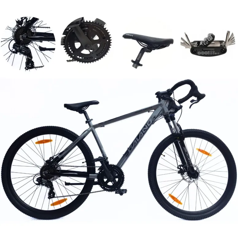 Rower Szosowy Uniwersalny 29 Przełajowy Aluminiowy Tarcze 14 Biegów Dzwonek