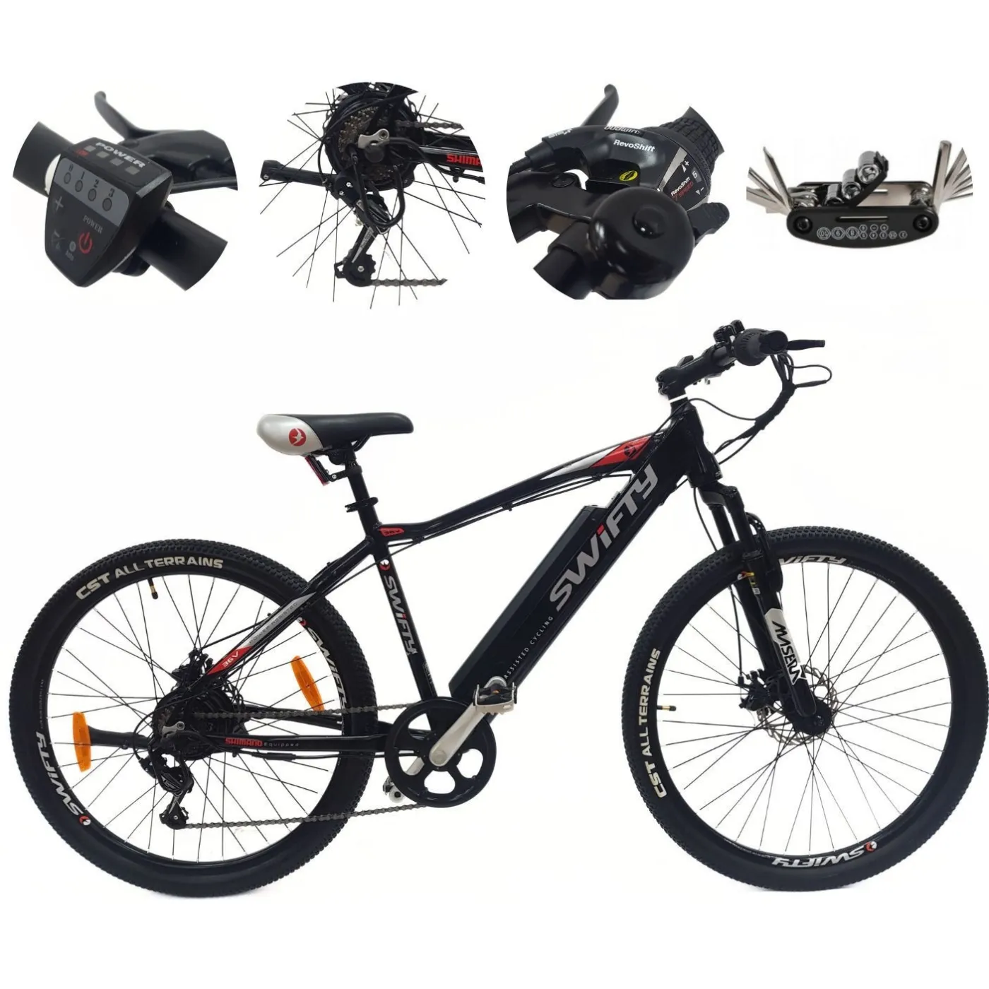 Elektryczny Rower Górski MTB 27.5 Alu Tarcze Revo Stopka Odblaski Czarny