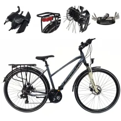 Rower Damski Trekkingowy 28 Aluminium Tarcze Cyngle Stopka Światła Dzwonek