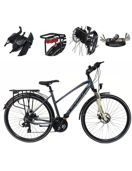 Rower Damski Trekkingowy 28 Aluminium Tarcze Cyngle Stopka Światła Dzwonek