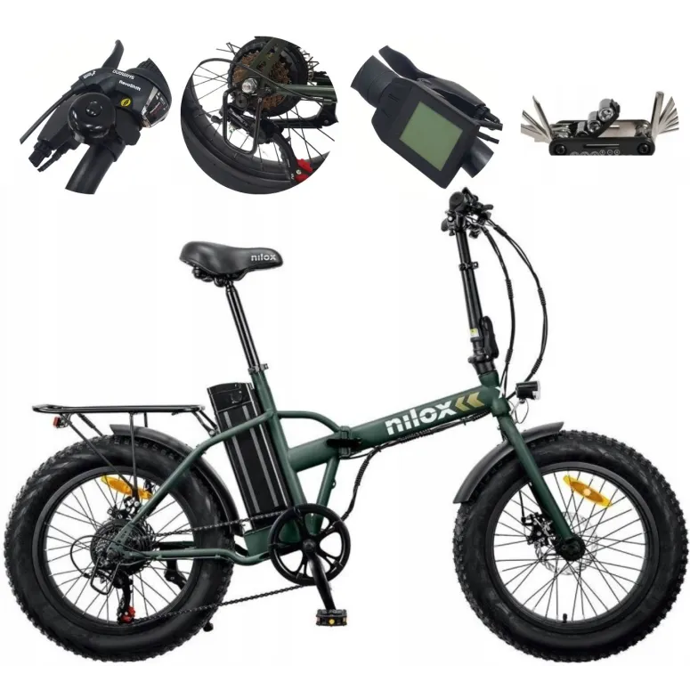 Elektryczny Rower Składany Fatbike 20 Stal Tarcze Revo Światła 7-biegów