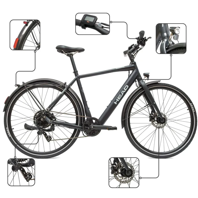 Elektryczny Rower Trekkingowy HEAD 28 Alu Hydraulika Cyngle 250W Światła