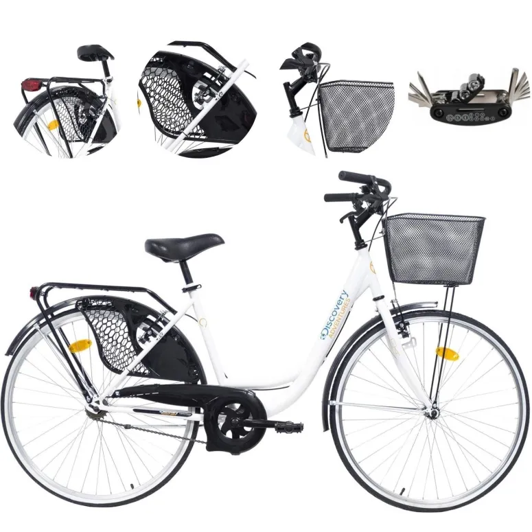 Rower Miejski Damski 26 Błotniki Dzwonek Bagażnik Koszyk Oświetlenie Stopka