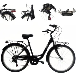 Rower Miejski Damski 26 Stal Retro Bagażnik Oświetlenie Dzwonek Revoshift