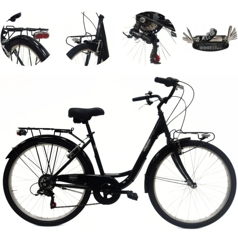 Rower Miejski Damski 26 Stal Retro Bagażnik Oświetlenie Dzwonek Revoshift